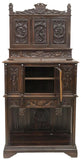 Cupboard, Cabinet, Vestry, Spanish Renaissance Revival, Oak, Crest, 1800s! - Old Europe Antique Home Furnishings