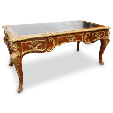 Desk, Louis XV Style Spanish, Gilt Bronze Figural Mounts, Mid 1900s, Vintage! - Old Europe Antique Home Furnishings