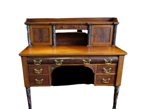 Desk, Empire Style Mahogany Desk, Great for the Office, Handsome Antique!! - Old Europe Antique Home Furnishings