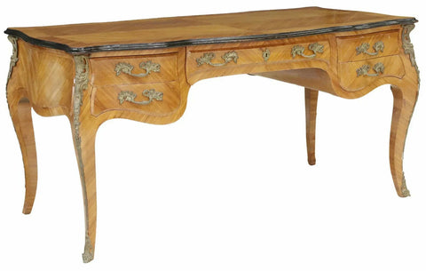 Desk, Writing, Plat, Bureau, Louis XV Style Matched-Veneer, Vintage, 20th C.! - Old Europe Antique Home Furnishings