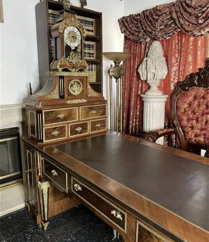 Desk and Tiffany Clock, French Style, Cherubs, Gorgeous!.com - Old Europe Antique Home Furnishings