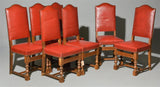 Dining Chairs, Leather, Red, 6 or 7, Upholstered Dining Chairs, Vintage!! - Old Europe Antique Home Furnishings