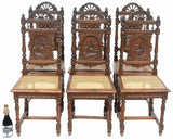 Dining Chairs, French Breton, Set of 6, Vintage, Heavily Carved, Rattan Seat!! - Old Europe Antique Home Furnishings