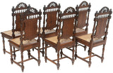 Dining Chairs, French Breton, Set of 6, Vintage, Heavily Carved, Rattan Seat!! - Old Europe Antique Home Furnishings