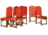 Dining Chairs, Leather, Red, 6 or 7, Upholstered Dining Chairs, Vintage!! - Old Europe Antique Home Furnishings