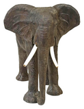 Elephant, Statue, Wood, & Leather, Large, Standing , 47" H, Vintage / Antique!! - Old Europe Antique Home Furnishings