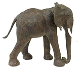 Elephant, Statue, Wood, & Leather, Large, Standing , 47" H, Vintage / Antique!! - Old Europe Antique Home Furnishings