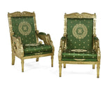 Salon Set, Sofa, Fauteuils, Pair, Settee, Empire-Style Giltwood, Green, Gorgeous!! - Old Europe Antique Home Furnishings