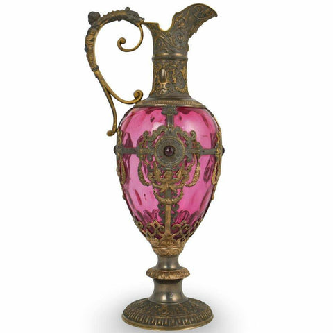 Ewer, Bronze Gilt, Glass, Continental, Clear to Cranberry, Vintage / Antique, Gogeous!! - Old Europe Antique Home Furnishings