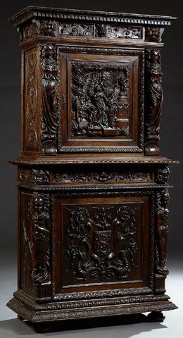 Extraordinary French Renaissance Style Carved Oak Bonnetiere,19th C. (1800s )!!! - Old Europe Antique Home Furnishings