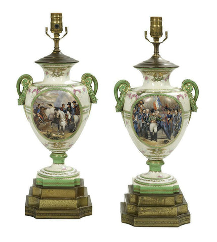 Antique Lamps, Urn, Pair of French Porcelain Urns Converted to Lamps, Gorgeous! - Old Europe Antique Home Furnishings