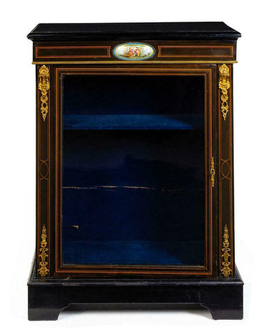 Fancy Napoleon III Ebonized Vitrine Height, 19th century ( 1800s )!! - Old Europe Antique Home Furnishings