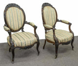 Antique Armchairs, Fauteuils, Napoleon III, French Mahogany, 1800's, Gorgeous Pair!! - Old Europe Antique Home Furnishings