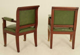Fauteuils, Chairs, Vintage, French Empire Style, Mahogany, Green Leather, Early 1900s, Pair - Old Europe Antique Home Furnishings