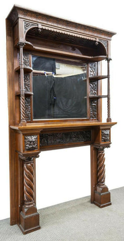 Fireplace Mantle and Mirror, Handsome French Louis Philippe Antique! - Old Europe Antique Home Furnishings