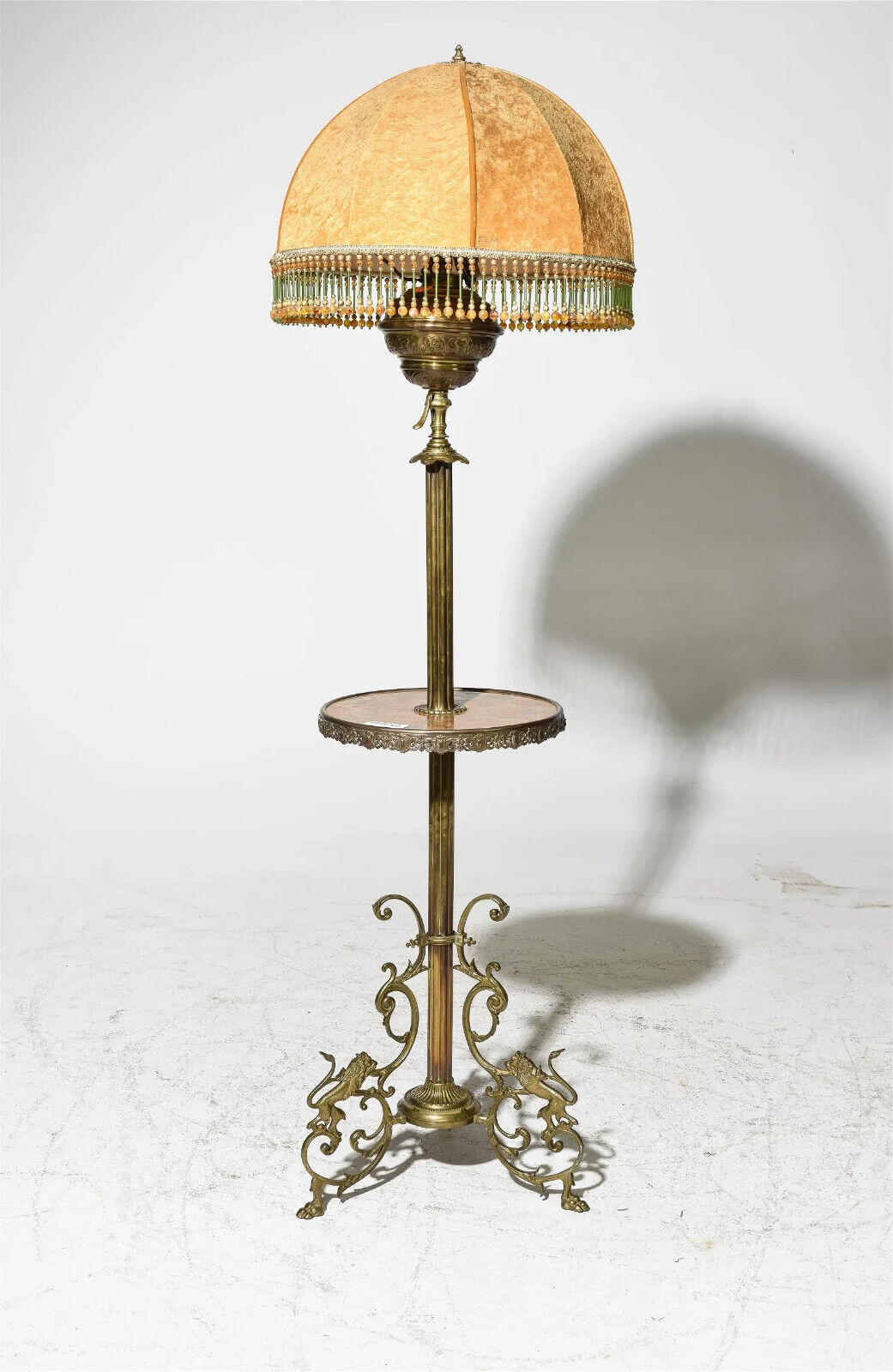 Floor Lamp Table Heavy Brass Adjustable with Onyx Vintage