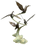Fountain, Garden, Bronze, Patinated, Flying Lifesize Ducks, 72"H, 1900's! - Old Europe Antique Home Furnishings