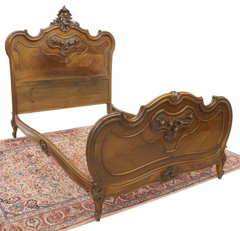 Antique French Bed, Louis XV Style Carved Walnut, 19th C., 1800s, Gorgeous! - Old Europe Antique Home Furnishings