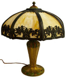 GORGEOUS AMERICAN SLAG GLASS & GILT METAL TABLE LAMP, early 1900s!! - Old Europe Antique Home Furnishings