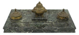 GORGEOUS FRENCH GREEN MARBLE DOUBLE INKSTAND DESK TRAY, 19th century ( 1800s ) - Old Europe Antique Home Furnishings