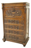 Antique Desk, Secretaire, French Henri II Style Walnut A Abattant, 1800s, Beautiful! - Old Europe Antique Home Furnishings