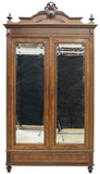 GORGEOUS FRENCH WALNUT MIRRORED DOUBLE-DOOR ARMORIE, early 1900s! - Old Europe Antique Home Furnishings
