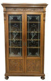 Antique Bookcase, Italian Carved Etched Glass, Walnut, 19th Century (1800s), Gorgeous for display!! - Old Europe Antique Home Furnishings