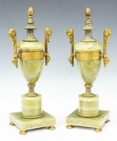 Cassolettes, Gilt Metal, Pair of Neoclassical Style Onyx, Early 1900s, Vintage! - Old Europe Antique Home Furnishings