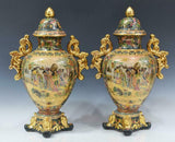 Antique Vases, Porcelain, (PR) Satsuma, Parcel Gitl, Figural Scene, Floral and Butterfly Motifs, Gorgeous Pair!! - Old Europe Antique Home Furnishings