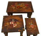 Gorgeous Spanish Leather-Top Walnut Nesting Tables, early 1900s!!! - Old Europe Antique Home Furnishings