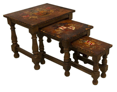 Gorgeous Spanish Leather-Top Walnut Nesting Tables, early 1900s!!! - Old Europe Antique Home Furnishings
