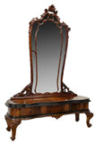 Mirrored Vanity, Venetian, Walnut, Black Glass Top, Amazing Piece !!! - Old Europe Antique Home Furnishings