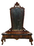 Mirrored Vanity, Venetian, Walnut, Black Glass Top, Amazing Piece !!! - Old Europe Antique Home Furnishings