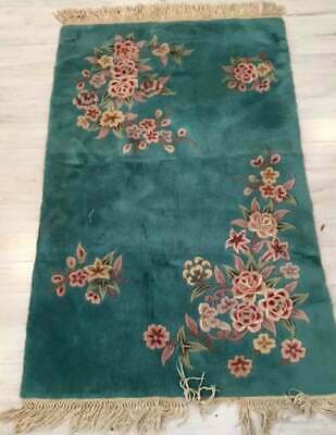 Green Rug, Floral Wool Oriental, Gorgeous!! - Old Europe Antique Home Furnishings