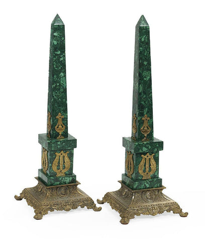 Gorgeous Pair of Empire-Style Malachite Obelisks vintage / antique - Old Europe Antique Home Furnishings