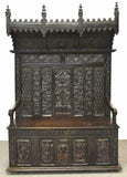 Antique Gothic Bench, Hall, French Revival Ebonized,18th C., ( 1700s ), Gorgeous! - Old Europe Antique Home Furnishings
