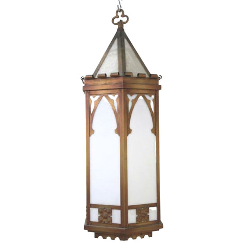 Gothic Style Lantern Chandelier, Copper & Hexagonal Hall, Hanging, Beautiful! - Old Europe Antique Home Furnishings