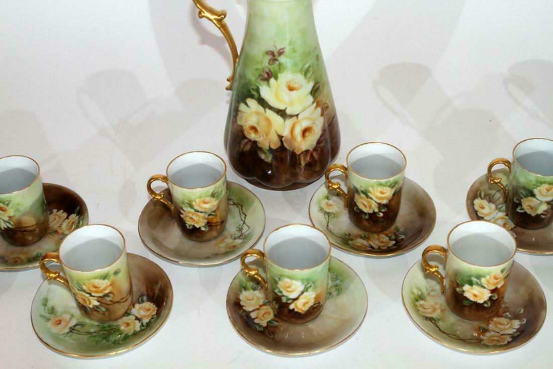 Antique Chocolate Set Porcelain Pitcher Cups Hand Painted Old Europe Antique Home Furnishings