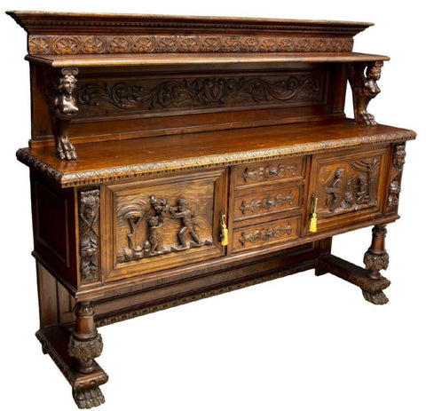 HANDSOME ITALIAN RENAISSANCE REVIVAL FIGURAL SIDEBOARD!!! - Old Europe Antique Home Furnishings