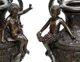 HANDSOME PAIR LARGE PATINATED BRONZE FIGURAL URNS, 32"H!!! - Old Europe Antique Home Furnishings