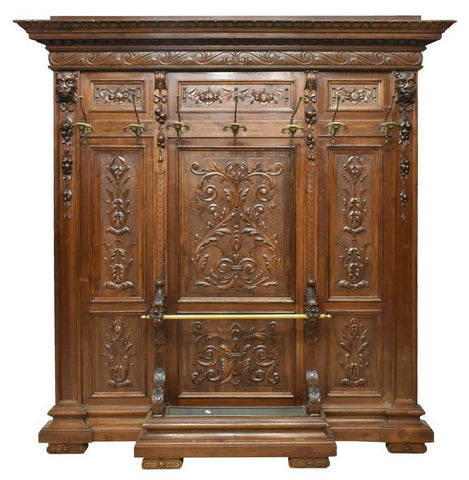 HANDSOME RENAISSANCE REVIVAL CARVED WALNUT HALL TREE, 19th Century ( 1800s )!!! - Old Europe Antique Home Furnishings