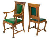Dining Chairs, American Foliate Carved Oak, Green, Handsome Set of 6 Circa 1900!! - Old Europe Antique Home Furnishings
