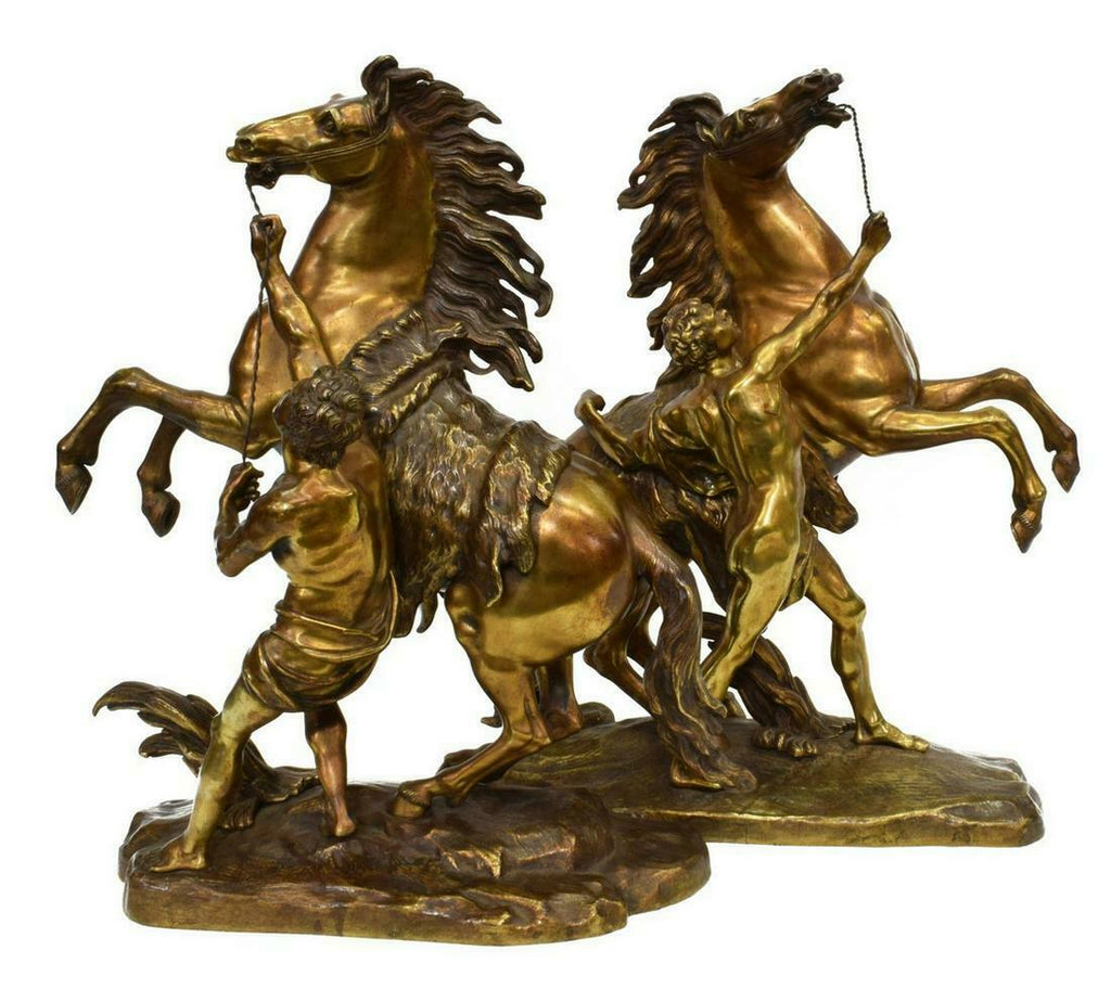 Sculpture, Bronze, After Coustou Pair of Marly Horses, Magnificent