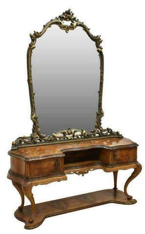 HANDSOME VENETIAN BURLED WALNUT MIRRORED VANITY!!! - Old Europe Antique Home Furnishings
