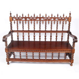 Hall Bench, American Renaissance Revival, Oak, Carved, Red, Vintage / Antique!! - Old Europe Antique Home Furnishings