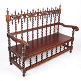 Hall Bench, American Renaissance Revival, Oak, Carved, Red, Vintage / Antique!! - Old Europe Antique Home Furnishings