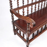 Hall Bench, American Renaissance Revival, Oak, Carved, Red, Vintage / Antique!! - Old Europe Antique Home Furnishings