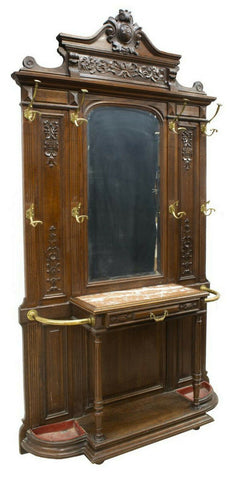 Hall Tree, French Louis Philippe Carved, 19th Century,1800s, Handsome Antique!!! - Old Europe Antique Home Furnishings