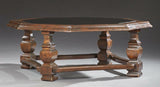 Table, Coffee, French Provincial Carved Oak, w/ Glass, Octagonal, Handsome Vintage !! - Old Europe Antique Home Furnishings