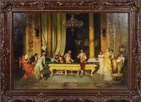 Handsome Billiards game, Giclee print with hand finishing. Signed illegibly (l.l.) Framed!! - Old Europe Antique Home Furnishings